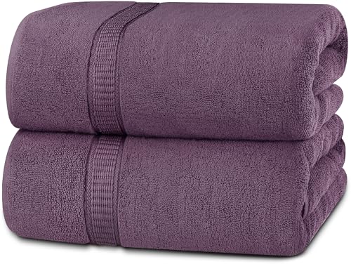 Utopia Towels - 2er Badetücher Groß aus Baumwolle mit Aufhänger, Saunatücher,Badehandtücher Groß, Handtücher 90 x 180 cm (Pflaume) von Utopia Towels