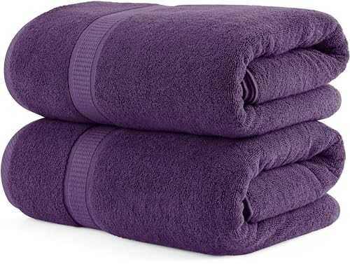 Utopia Towels - 2er Pack Saunatücher 80x200 cm Saunahandtuch 100% Baumwolle mit Aufhängeschlaufe, große Badetücher, saugfähige XXL Handtücher (Pflaume) von Utopia Towels