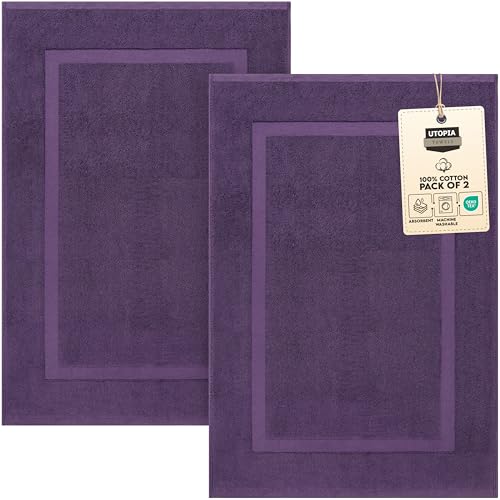 Utopia Towels - 2er Pack groß Badematte Badvorleger (53 x 86 cm) - 100% Baumwolle Frottee -Waschbare Badteppich (Pflaume) von Utopia Towels