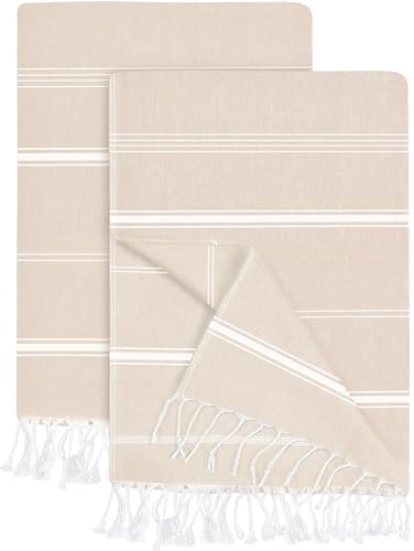 Utopia Towels [2er-Pack türkisches Strandtuch (101.6x183.8 cm) – 100% Baumwolle, übergroß, sandfrei, leicht, vorgewaschen für weiches Gefühl, großes Pestemal-Handtuch für Reisen (Beige) von Utopia Towels