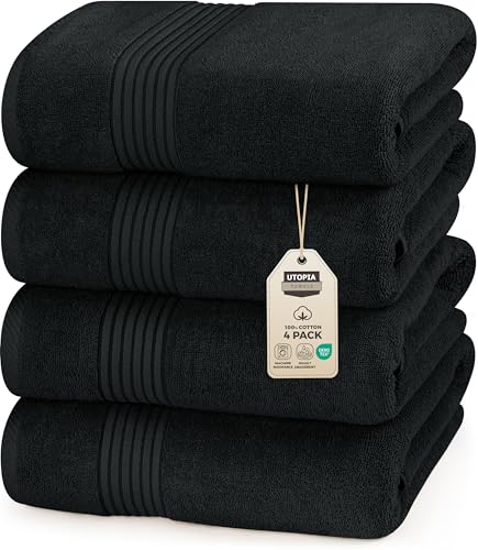 Utopia Towels 4-teiliges Luxus-Badetücher-Set, (68x137 cm), 100% ringgesponnene Baumwolle, 600 g/m², leicht und sehr saugfähig, Fitnessstudio, Spa und Hotel (schwarz) von Utopia Towels