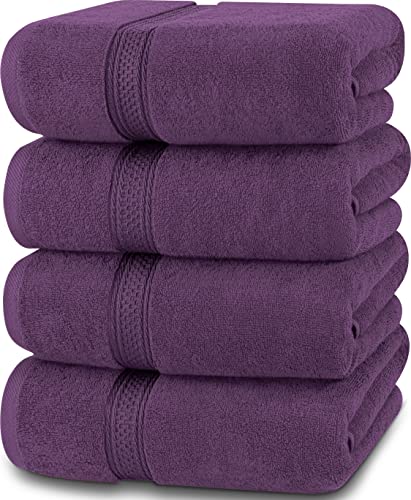 Utopia Towels - 4er-Pack Badetücher Set Premium 100% ringgesponnene Baumwolle 69 x 137 cm Handtücher, sehr saugfähig, weiches Gefühl Duschtücher (Pflaume) von Utopia Towels