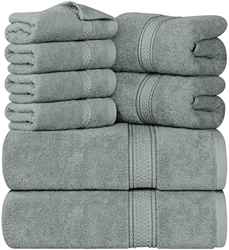 Utopia Towels - 8 teilig Handtücher Set aus Baumwolle mit Aufhänger - 2 Badetuch, 2 Handtücher und 4 Washclappen - (Kühl Grau) von Utopia Towels