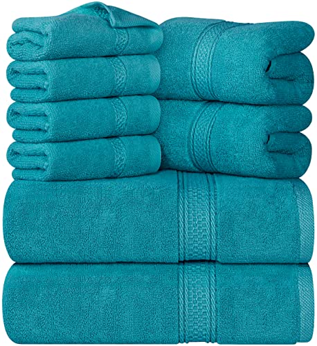 Utopia Towels - 8 teilig Handtücher Set aus Baumwolle mit Aufhänger - 2 Badetuch, 2 Handtücher und 4 Washclappen - (Türkis) von Utopia Towels