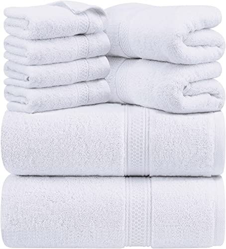 Utopia Towels - 8 teilig Handtücher Set aus Baumwolle mit Aufhänger - 2 Badetuch, 2 Handtücher und 4 Washclappen - (weiß) von Utopia Towels