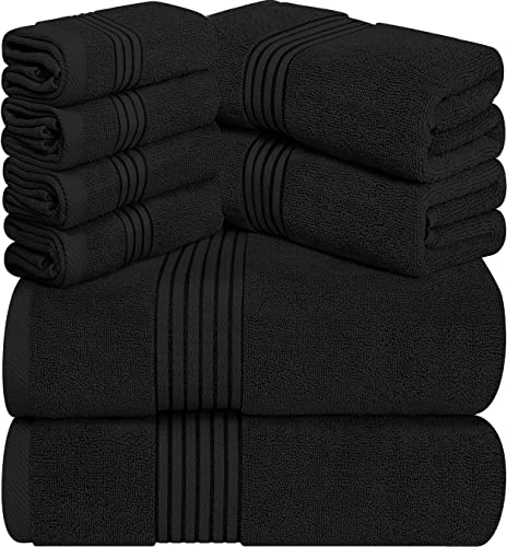 Utopia Towels 8-teiliges Handtuch-Set, 2 Badetücher, 2 Handtücher, 4 Waschlappen, 700 g/m², aus Baumwolle, maschinenwaschbar, Hotelqualität, super sanft, saugfähig Schwarz von Utopia Towels