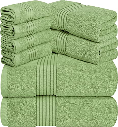 Utopia Towels 8-teiliges Handtuch-Set, 2 Badetücher, 2 Handtücher, 4 Waschlappen, 700 g/m², aus Baumwolle, maschinenwaschbar, Hotelqualität, super sanft, saugfähig salbeigrün von Utopia Towels