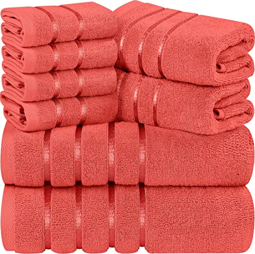 Utopia Towels 8-teiliges Luxus-Handtuch-Set, 2 Badetücher, 2 Handtücher und 4 Waschlappen, 600 g/m², sehr saugfähige Viskose-Streifen-Handtücher, ideal für den täglichen Gebrauch (Koralle) von Utopia Towels