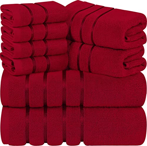 Utopia Towels - 8er-Pack Handtuch-Set mit Aufhängeschlaufe aus 97% Baumwolle, saugfähig und schnell trocknend 2 Badetücher, 2 Handtücher, 4 Waschlappen (Rot) von Utopia Towels