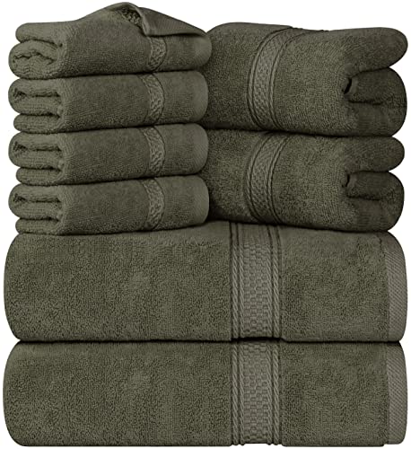 Utopia Towels 8-teiliges Premium-Handtuch-Set, 2 Badetücher, 2 Handtücher und 4 Waschlappen, 600 g/m², 100% ringgesponnene Baumwolle, Fitnessstudio, Hotel und Spa (Dusty Olive) von Utopia Towels