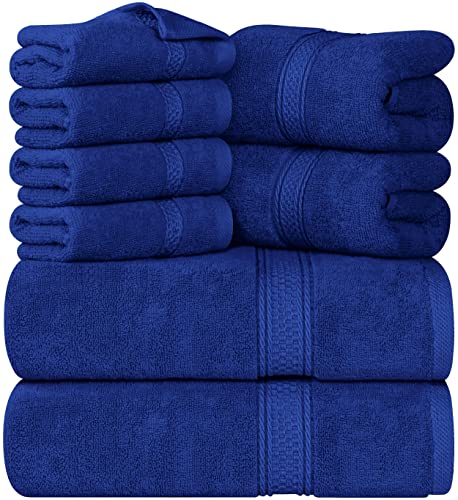 Utopia Towels 8-teiliges Premium-Handtuch-Set, 2 Badetücher, 2 Handtücher und 4 Waschlappen, 600 g/m², 100% ringgesponnene Baumwolle, Fitnessstudio, Hotel und Spa (Königsblau) von Utopia Towels