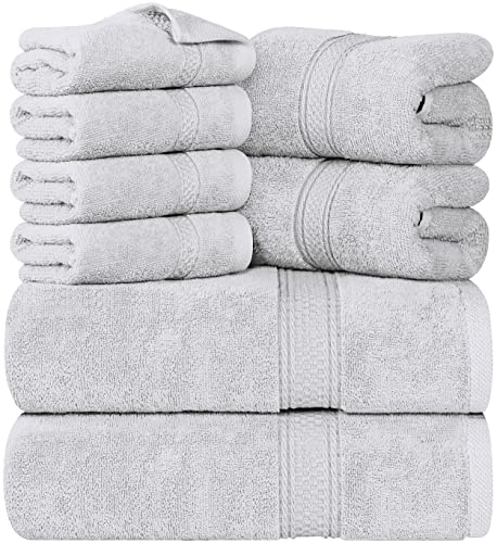 Utopia Towels 8-teiliges Premium-Handtuch-Set, 2 Badetücher, 2 Handtücher und 4 Waschlappen, 600 g/m², 100% ringgesponnene Baumwolle, Fitnessstudio, Hotel und Spa (Silber) von Utopia Towels