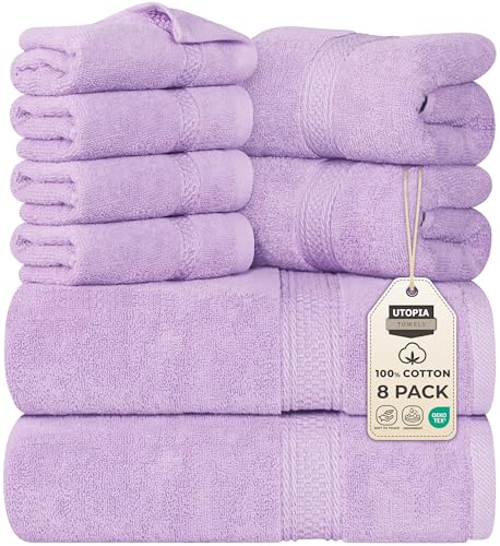 Utopia Towels 8-teiliges Premium-Handtuch-Set, 2 Badetücher, 2 Handtücher und 4 Waschlappen, 600 g/m², 100% ringgesponnene Baumwolle, Fitnessstudio, Hotel und Spa (Lavendel) von Utopia Towels