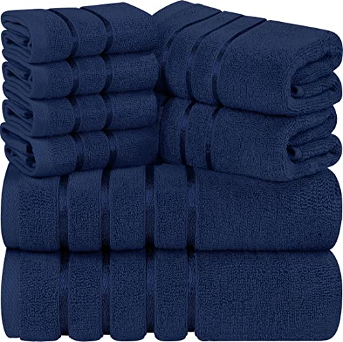 Utopia Towels - 8er Handtücher Set aus Baumwolle mit Viskosestreifen und Aufhänger, 2 Badetücher, 2 Handtücher, 4 Waschlappen (Marineblau) von Utopia Towels