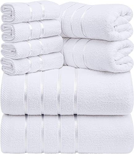 Utopia Towels - 8er-Pack Handtuch-Set mit Aufhängeschlaufe aus 97% Baumwolle, saugfähig und schnell trocknend 2 Badetücher, 2 Handtücher, 4 Waschlappen (Weiß) von Utopia Towels