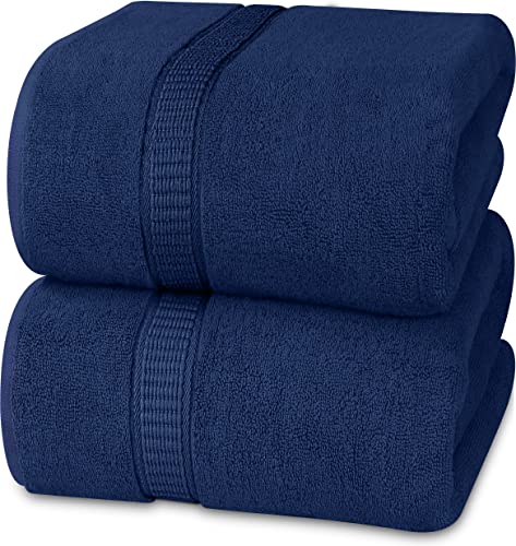 Utopia Towels - 2er Badetücher Groß aus Baumwolle mit Aufhänger, Saunatücher,Badehandtücher Groß, Handtücher 90 x 180 cm (Marineblau) von Utopia Towels