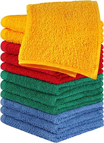 Utopia Towels Baumwoll-Waschlappen-Set, 100 % ringgesponnene Baumwolle, hochwertige Flanell-Waschlappen für das Gesicht, sehr saugfähige und weiche Handtücher, 12 Stück, Blau, Grün, Rot, Senfgelb von Utopia Towels