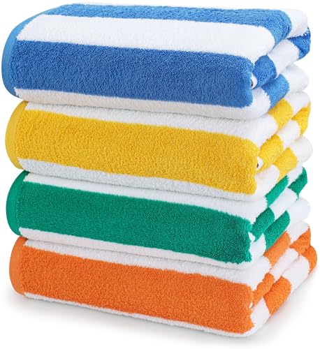 Utopia Towels - Cabana Streifen Strandtücher (76 x 152 cm) - 100% Ring Spun Baumwolle große Pool Handtücher, weich und schnell trocknen Schwimmen Handtücher Variety Pack (Packung mit 4 - blau, gelb, grün, orange) von Utopia Towels