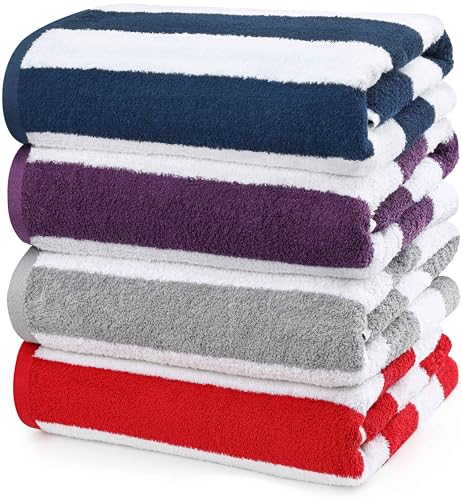 Utopia Towels Cabana Stripe Strandtücher (76x152cm) 100% Ring Spun Baumwolle große Pool Handtücher, weich und schnell trocken Schwimmen Handtücher Variety Pack (Packung mit 4-Rot,Navy,Grau,Pflaume) von Utopia Towels