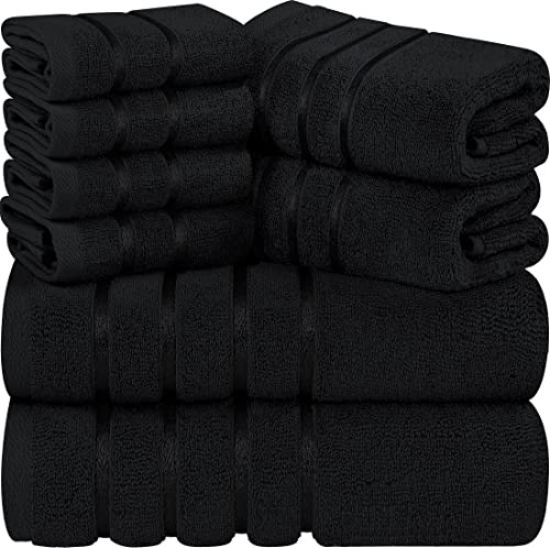 Utopia Towels - 8er-Pack Handtuch-Set mit Aufhängeschlaufe aus 97% Baumwolle, saugfähig und schnell trocknend 2 Badetücher, 2 Handtücher, 4 Waschlappen (Schwarz) von Utopia Towels