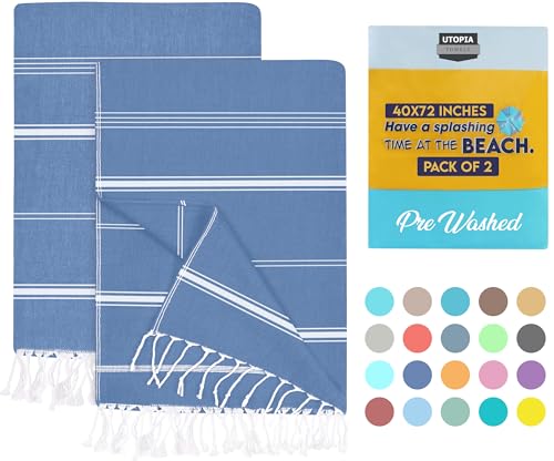 Utopia Towels Türkisches Strandtuch – 100 x 180 cm – 2 Stück – 100% Baumwolle Hamamtuch (100 x 180 cm, Marine Blau) von Utopia Towels