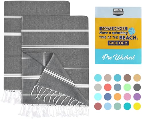 Utopia Towels Türkisches Strandtuch – 100 x 180 cm – 2 Stück – 100% Baumwolle Hamamtuch (100 x 180 cm, Grau) von Utopia Towels