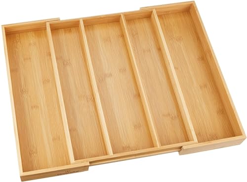 Utoplike Besteckkasten für Schubladen, Ausziehbar Besteck Organizer Küche, Schubladeneinsatz Holz, Bambus schubladen Organizer, 3–5 Fächer für Utensilien von Utoplike