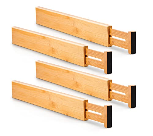 Utoplike 4 PCS Bamboo Küche Schublade Divider (passt Schublade Größen bis zu 38,1-45 cm), verstellbare Schublade Veranstalter, Feder belastet, für Schlafzimmer, Küche, Kommode von Utoplike
