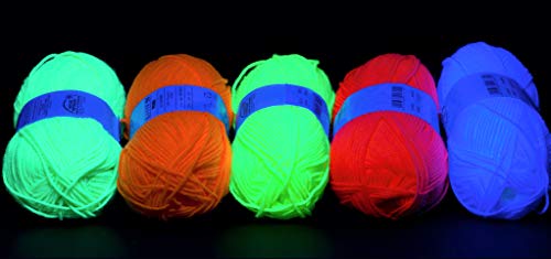 NEON UV Wolle Set 10x 50g (4,60€/100g) je Farbe 2x weiß,gelb,grün,pink,orange von Uv-Elements