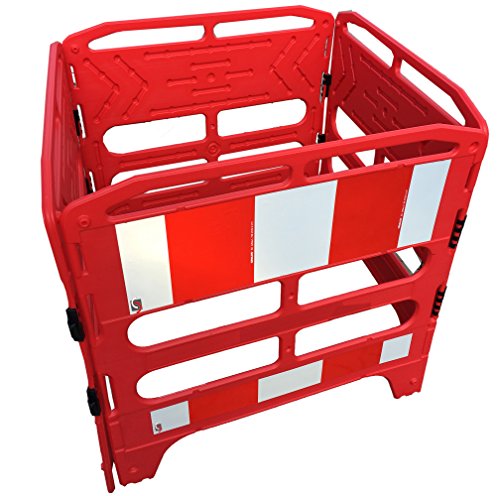 UvV UVMS0090 Schachtschutzgitter Schachtabsperrung mit Schranke und Tastleiste rot/weisse Reflexfolie, HD-PE Kunststoff 4 Elemente 100 x 100 cm (Rot) von UvV