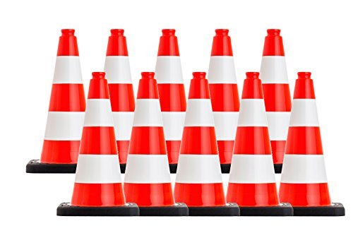 10 Stück UvV-Flex Pylonen, Leitkegel, Warnkegel PVC 50 cm 2,1 kg schwer rot Weiss Nicht reflektierend (2 Streifen weiß) von UvV