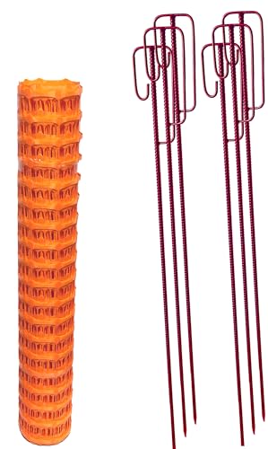 UvV-Shop Set 6 Absperrhalter mit 25 Meter Fangzaun, Absperrnetz, Maschenzaun, Bauzaun auf Rolle Kunststoff sehr Reissfest von GEEGVV