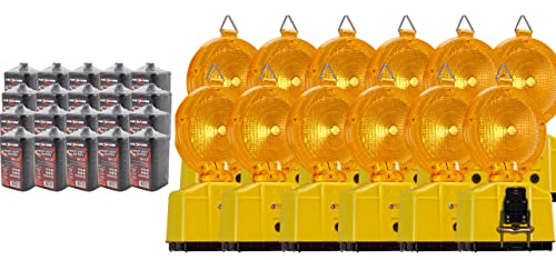 10 Stück Baustellenleuchten Warnleuchten mit Dämmerungsfunktion gelb, LED inkl. 2 Lampenschlüssel (inkl. 9 Ah Batterien) von UvV