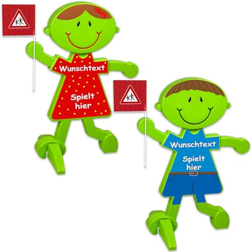 2 Stück Achtung Kinder Verkehrssicherheitsmännchen (Name nach Wunsch) - grün und reflektierend - Sicherheit für spielende Kinder von UvV