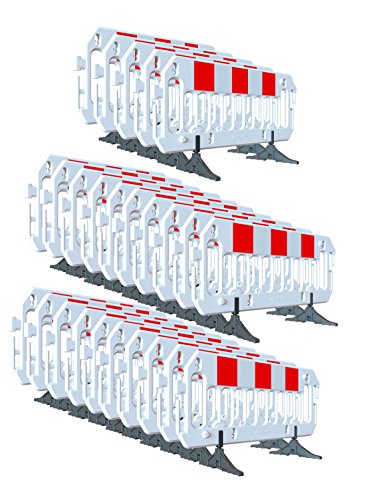 25 Stück Schrankenzaun mobiles Absperrgitter ES-Team-UVMS9110 weiß aus Kunststoff (HD-PE) - 2 m x 1,0 m mit drehbaren Füßen, reflektierender Folie RA1 (Schrankenfolie 250 mm) von UvV