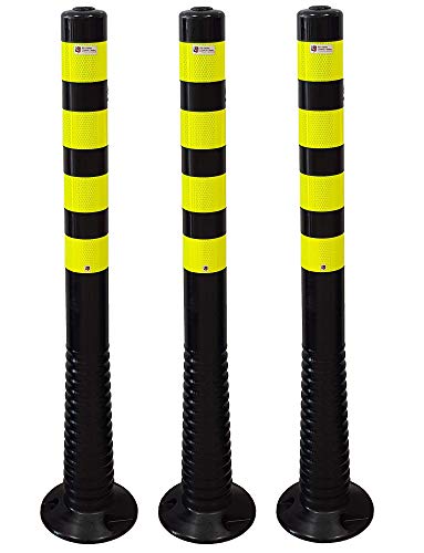 3 Stück UvV® Reflex Absperrpfosten, Poller 100 cm hoch, flexibel schwarz, reflektierend (3, Schwarz-Lemon) von UvV