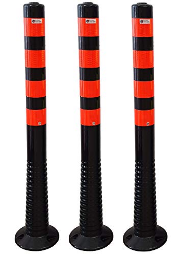 3 Stück UvV® Reflex Absperrpfosten, Poller 100 cm hoch, flexibel schwarz, reflektierend (3, Schwarz-Orange) von UvV