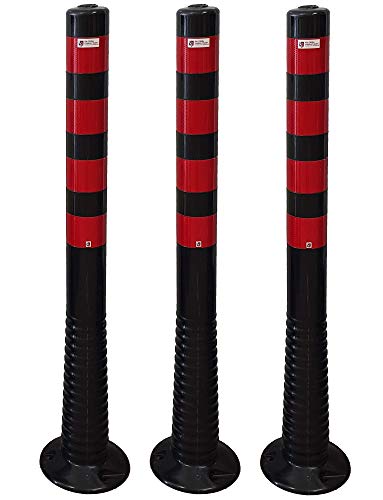 3 Stück UvV® Reflex Absperrpfosten, Poller 100 cm hoch, flexibel schwarz, reflektierend (3, Schwarz-Rot) von UvV