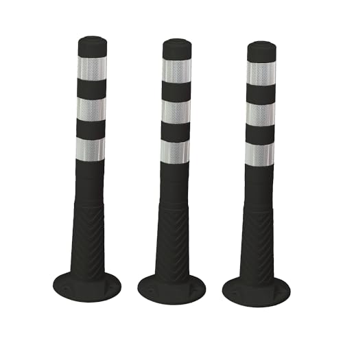 3 Stück UvV®-Reflex Absperrpfosten, Poller 75 cm hoch, flexibel schwarz, reflektierend, selbstaufrichtend (Schwarz) von UvV