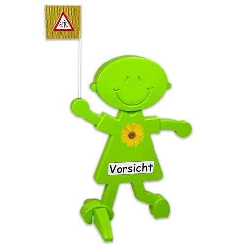 3D Warnschild "Vorsicht spielende Kinder" mit reflektierender Folie für mehr Verkehrssicherheit | 1 Meter hoch mit Warnflagge | leuchtend grün und stark auffallend (1 x Sonnenblume) von UvV