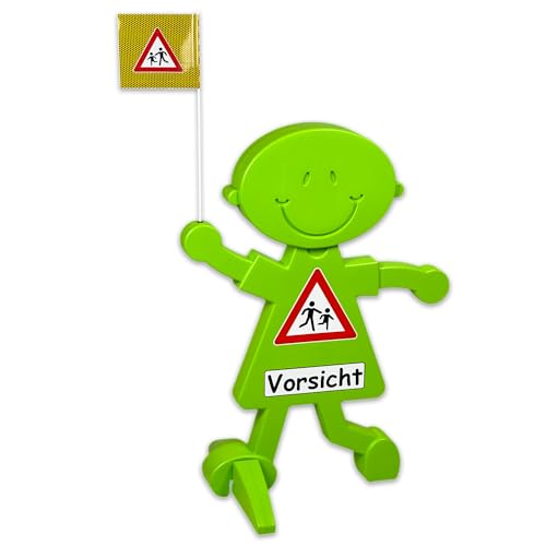 3D Warnschild "Vorsicht spielende Kinder" mit reflektierender Folie für mehr Verkehrssicherheit | 1 Meter hoch mit Warnflagge | leuchtend grün und stark auffallend (Variante Vorsicht spielende Kinder) von UvV