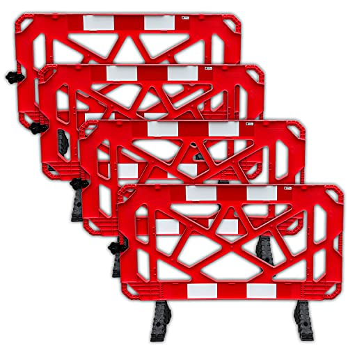 Absperrgitter Schachtschutzgitter mit einer Länge von ca 1,5 Metern in rot mit drehbaren Fußteilen un 2 reflektierenden Folien, UVV Sicherheitsgitter und Schrankenzaun UVVZ80150 (4) von UvV