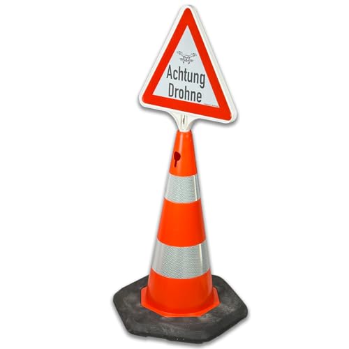 Achtung Drohne: Reflektierender Kegel mit wechselbarem Schild – Schnell aufgestellt und mobil einsetzbar (Achtung Drohne, 70 cm - Schild 2 Seiten bedruckt) von UvV