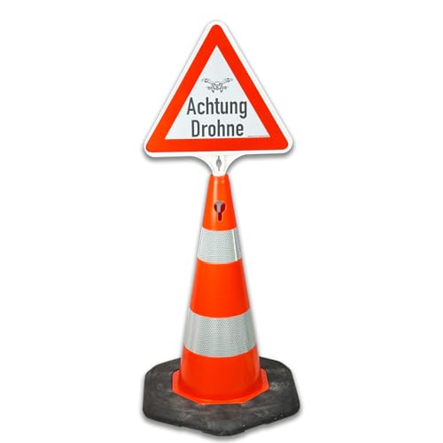 Achtung Drohne: Reflektierender Kegel mit wechselbarem Schild – Schnell aufgestellt und mobil einsetzbar (Achtung Drohne, 70 cm) von UvV