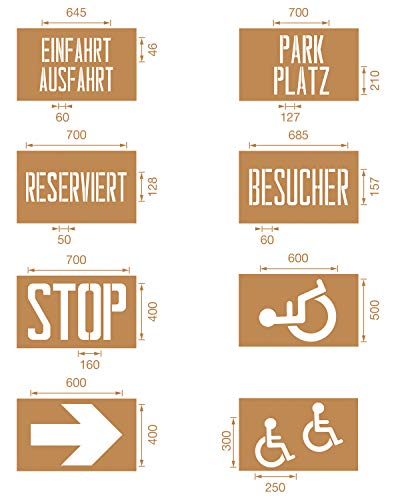 Bodenmarkierung Schablonensätze zur perfekten Markierung im Lager, Parkplatz, Parkhaus, Industrie - passend für Ampere, Colorline oder andere Bodenmarkierungsfarben (Parken) von UvV