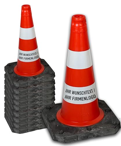 UvV® 10 x Bigfoot Leitkegel 50 cm Pylonen (HD-PE) Folie Typ A mit Logodruck - rot (schwarzer schwerer Fuß) reflektierender Leitkegel, Verkehrskegel (Folie mit Logo) von UvV