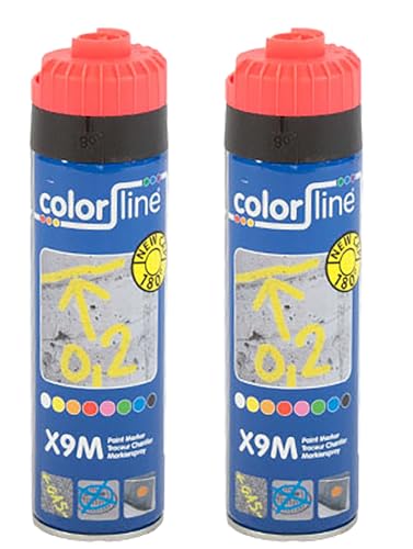 UvV® 2 x 500 ml Bau- und Markierungsspray Typ Colorline- Sprühdose mit Markierfarbe in vielen Farben (Rot (flour)) von UvV