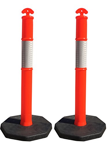 UvV®Flex Kettenpfosten Kunststoff Absperrpfosten, Ø100 x 1100mm, 5kg, Fußplatte zum Überstecken + reflektierender Folienstreifen (Klasse RA2/C) (2) von UvV