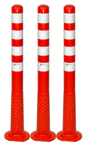UvV 3er Set 100 cm Hohe orange 2. Wahl Absperrpfosten UVTP1000 flexibel selbstaufrichtender Sperrpfosten aus PU orange (Silber reflektierend) von UvV