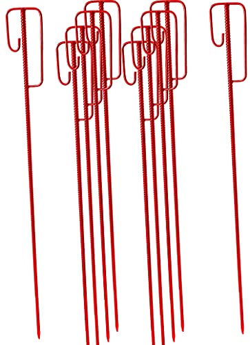 UvV Absperrleinenhalter Stahl Set mit 10 Stück Laterneneisen 1200 mm lang Ø14 mm mit UVV-Bügel für Fangzaun, Absperrungen, Parkplatz, Absperrkette oder Warnband (Rot) von UvV